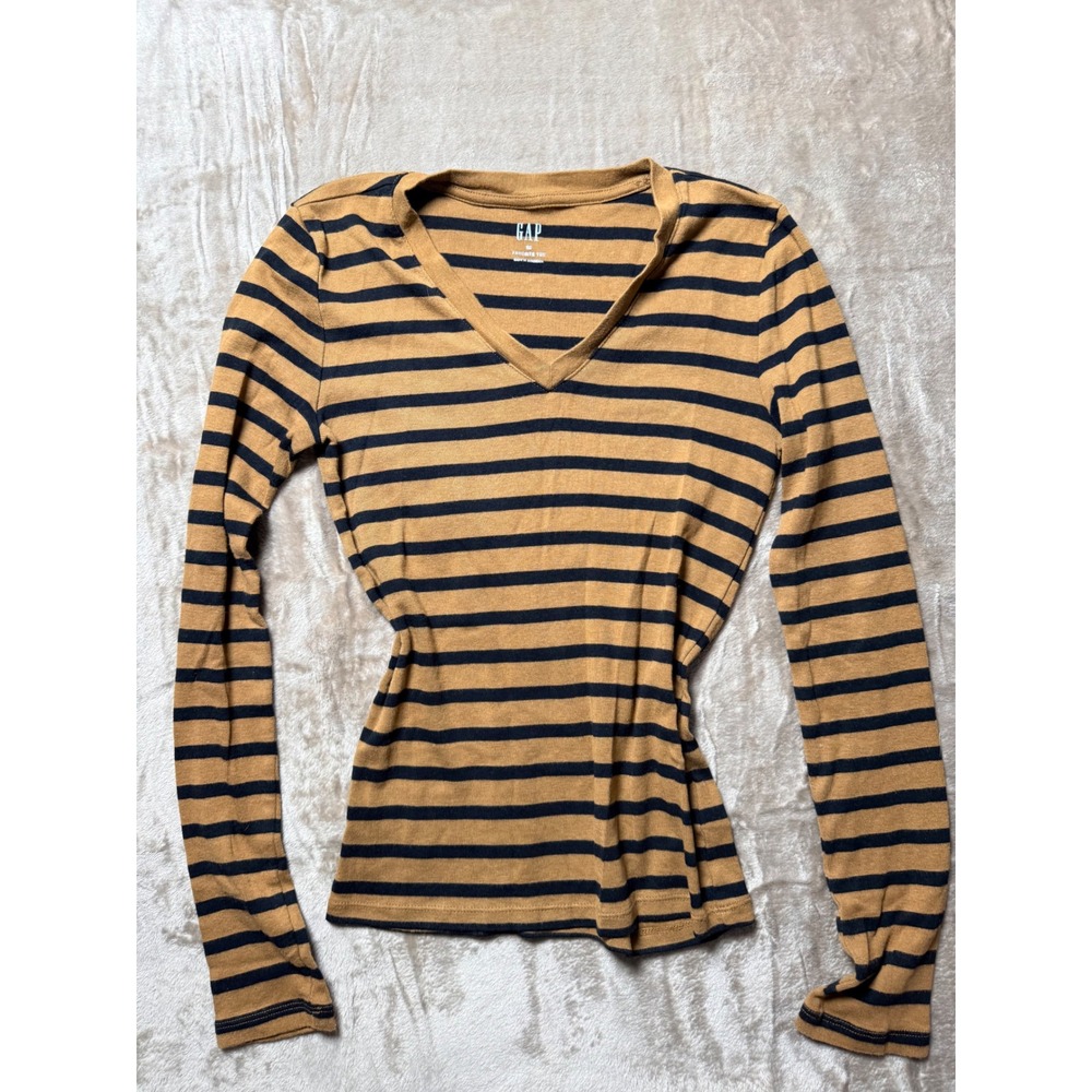 GAP Favorite Tee Womens XS Striped V-Neck‎ Long Sleeve Top Basics Layering